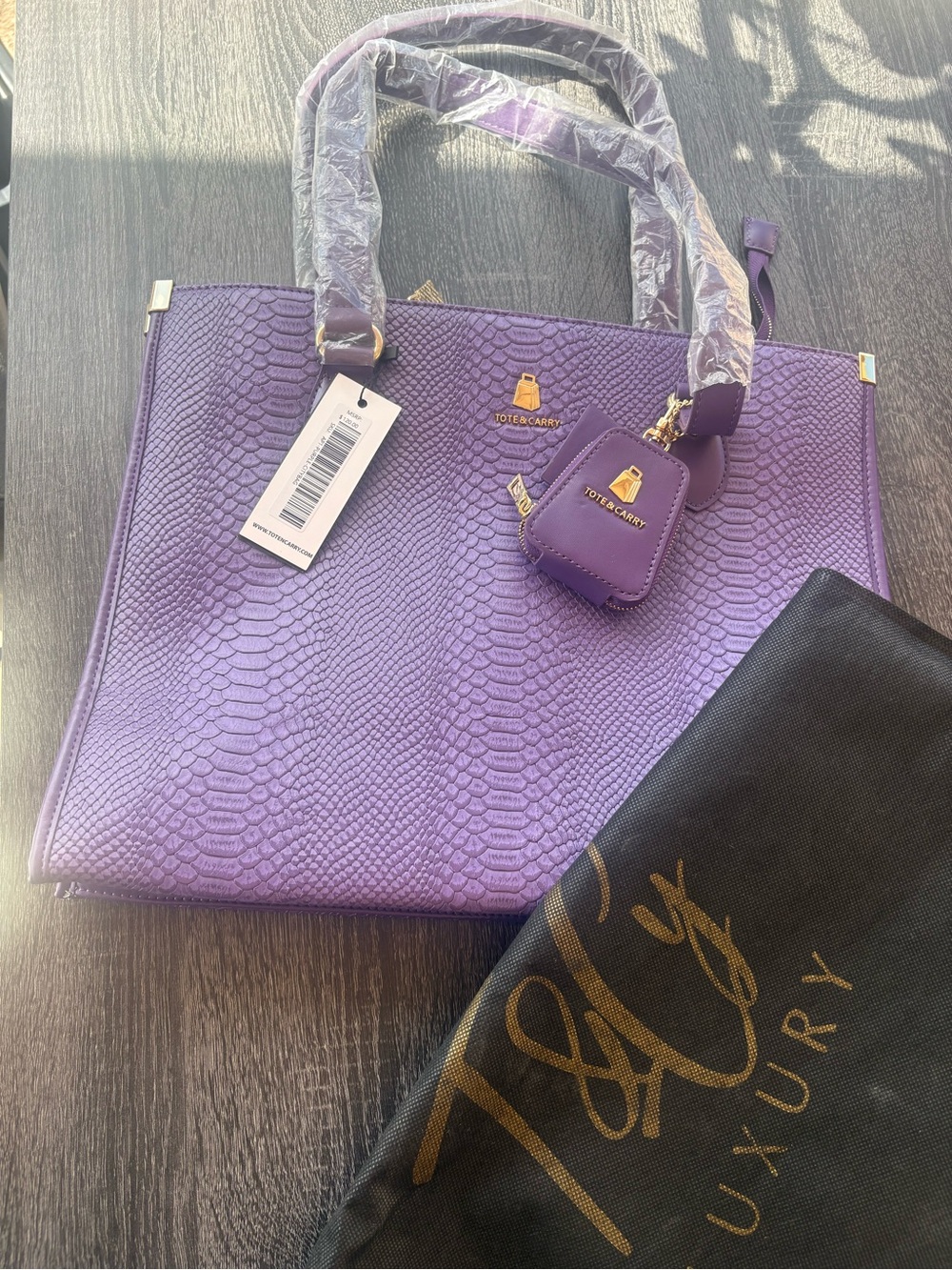 Tote & Carry Purple Faux Snake-Embossed Tote